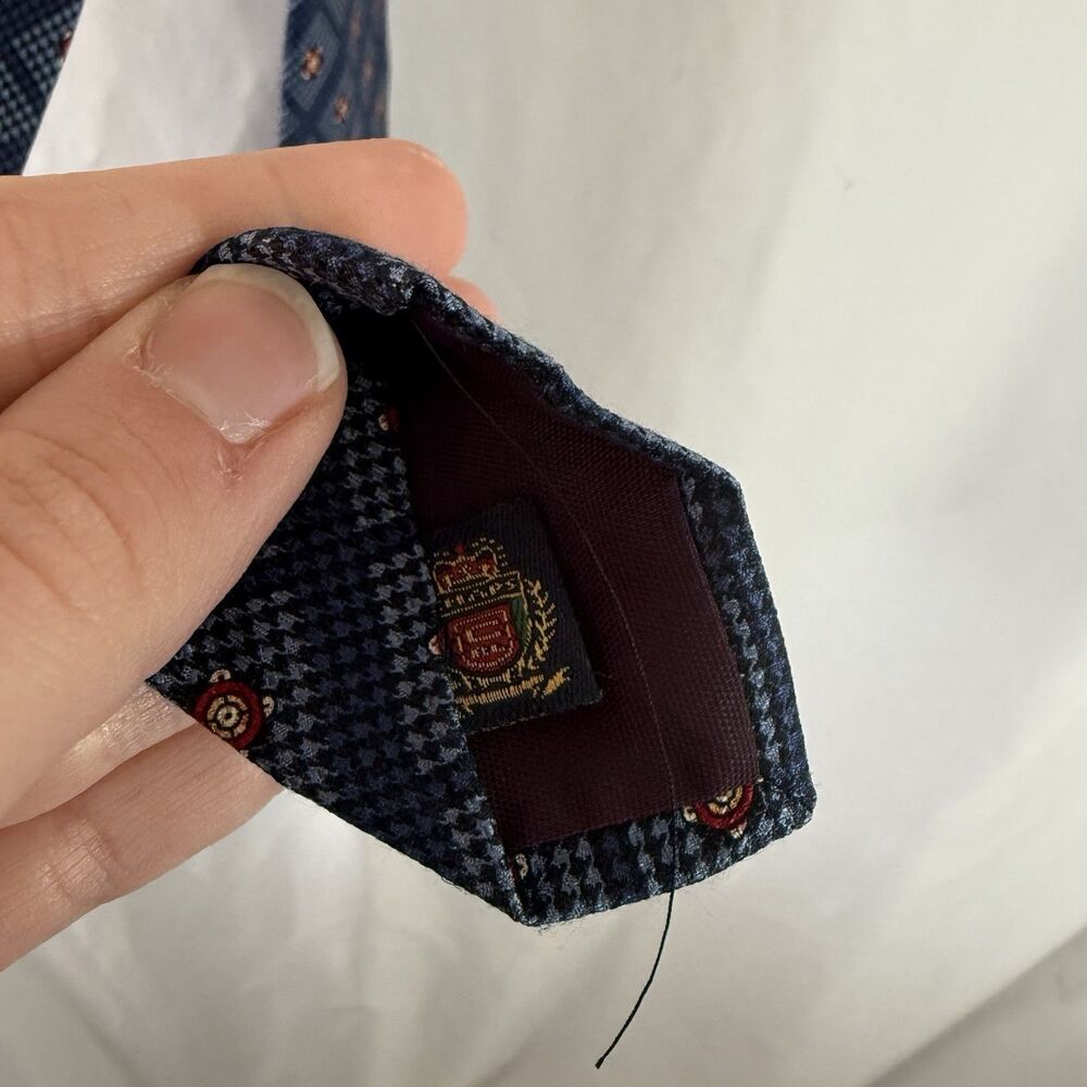 Chaps Ralph Lauren Silk Tie Men's Blue Printed Made in USA 58"x3.5" - Picture 3 of 6